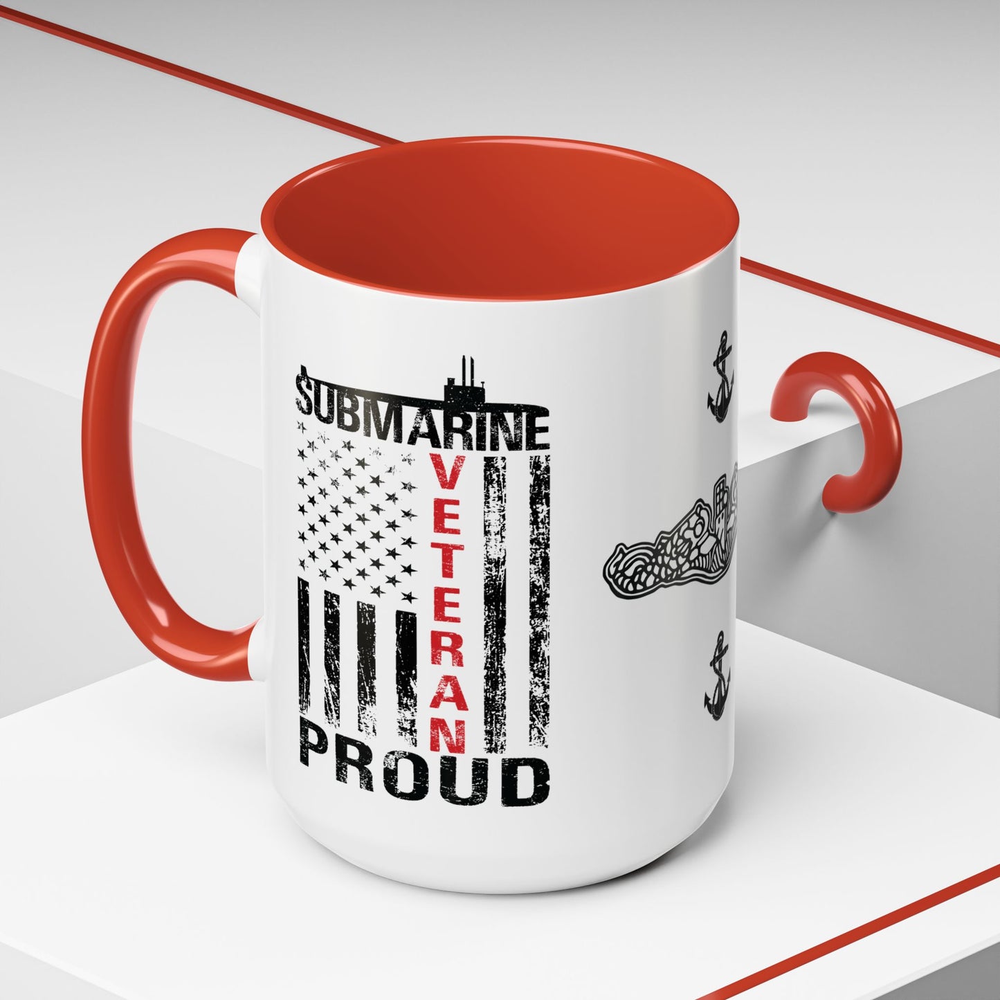 United States Navy Submarine Force Veteran Proud Silent Service USA Distressed Flag Accent Coffee Mugs