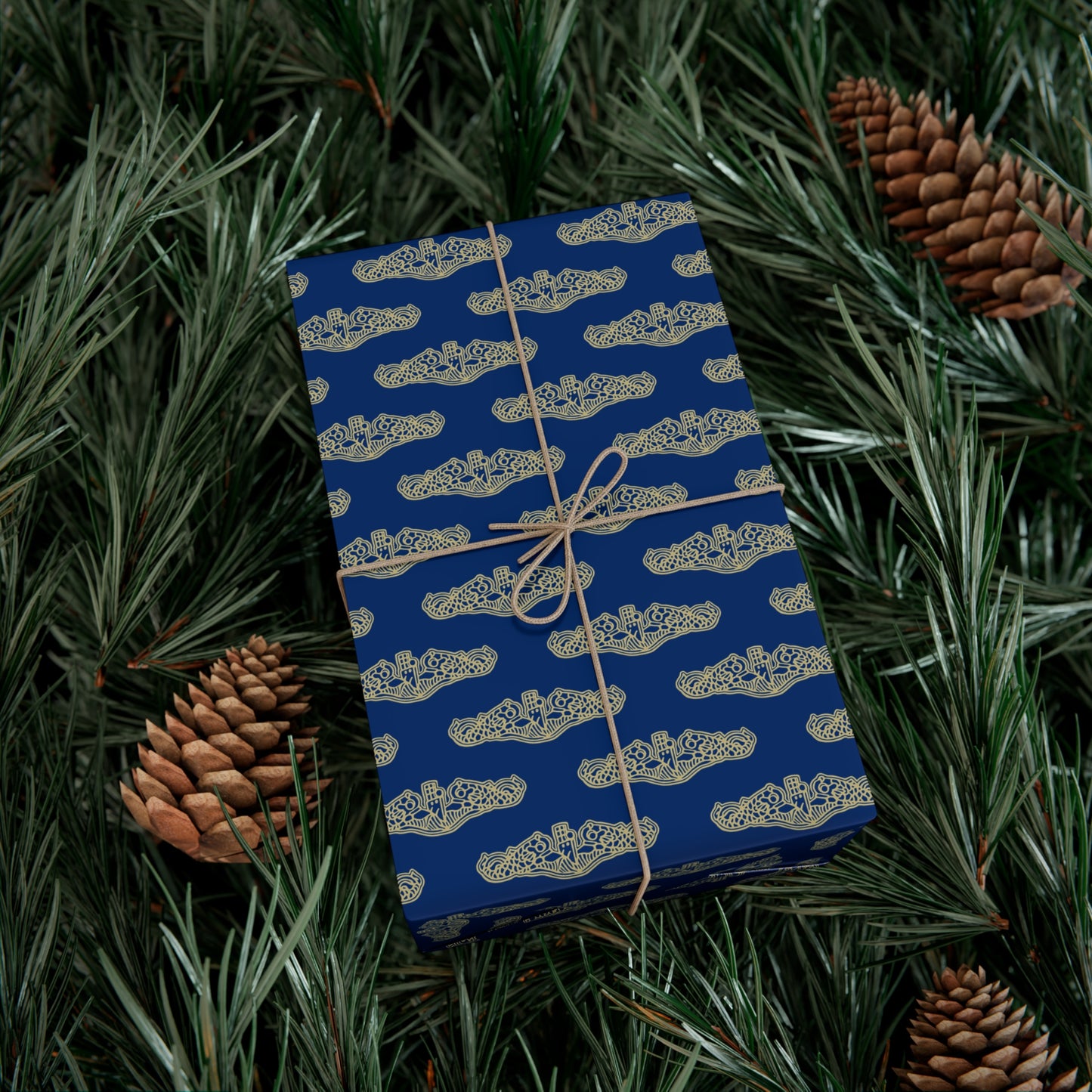 United States Navy Submarine Force Gold Officer Dolphins Blue Gift Wrap Papers