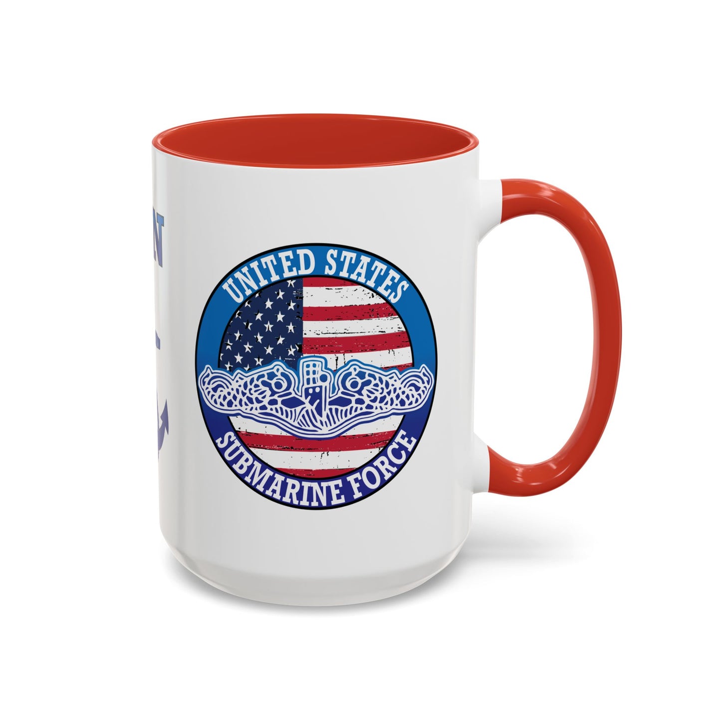 United States Navy Submarine Force Silent Service White Dolphins on American Flag Accent Coffee Mugs
