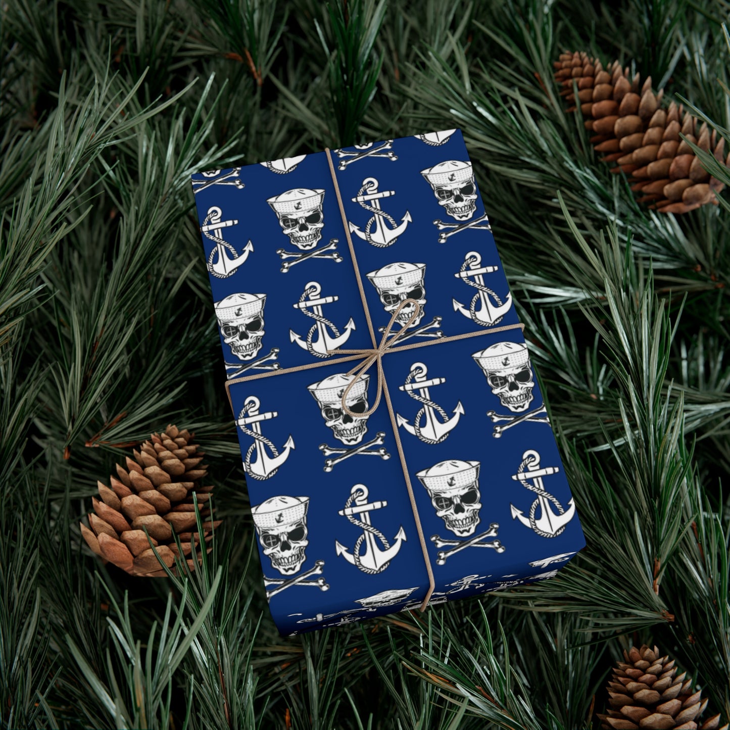 US Navy Sailor Skull Crossbones and Anchors Blue Gift Wrap Papers