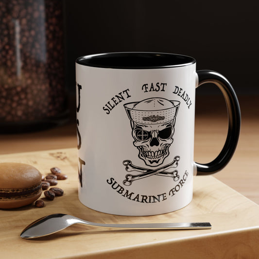 USN Submarine Force Silent Fast Deadly Skull & Crossbones Sailor Accent Coffee Mugs