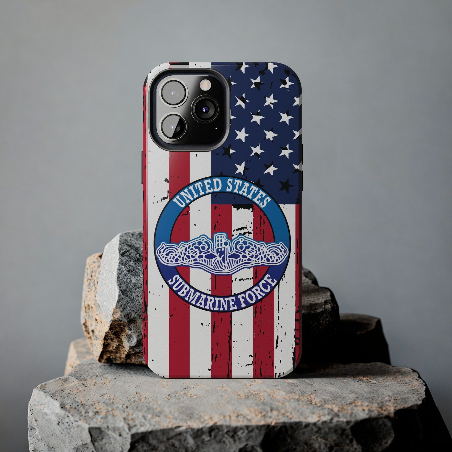 United States Submarine Force Silent Service White Dolphins on American Flag Tough iPhone Case