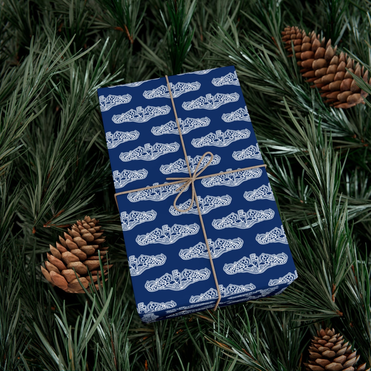 United States Navy Submarine Force White Dolphins Blue Gift Wrap Papers