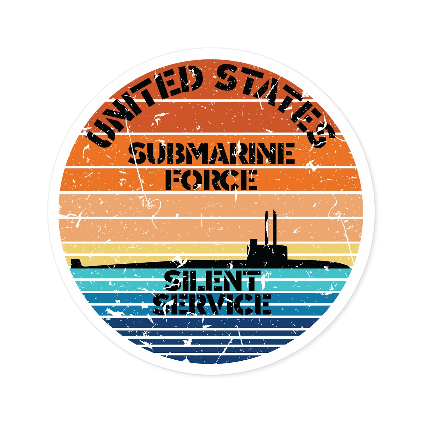 Sunset United States Submarine Force Silent Service Distressed Round Sticker
