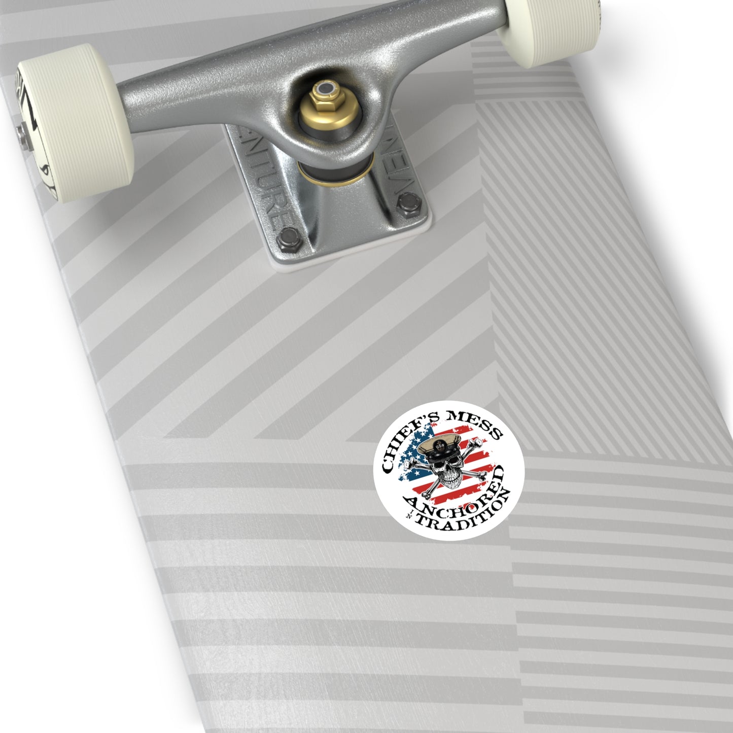 Chief's Mess Anchored Tradition Skull Crossbones on Distressed USA Flag Round Sticker