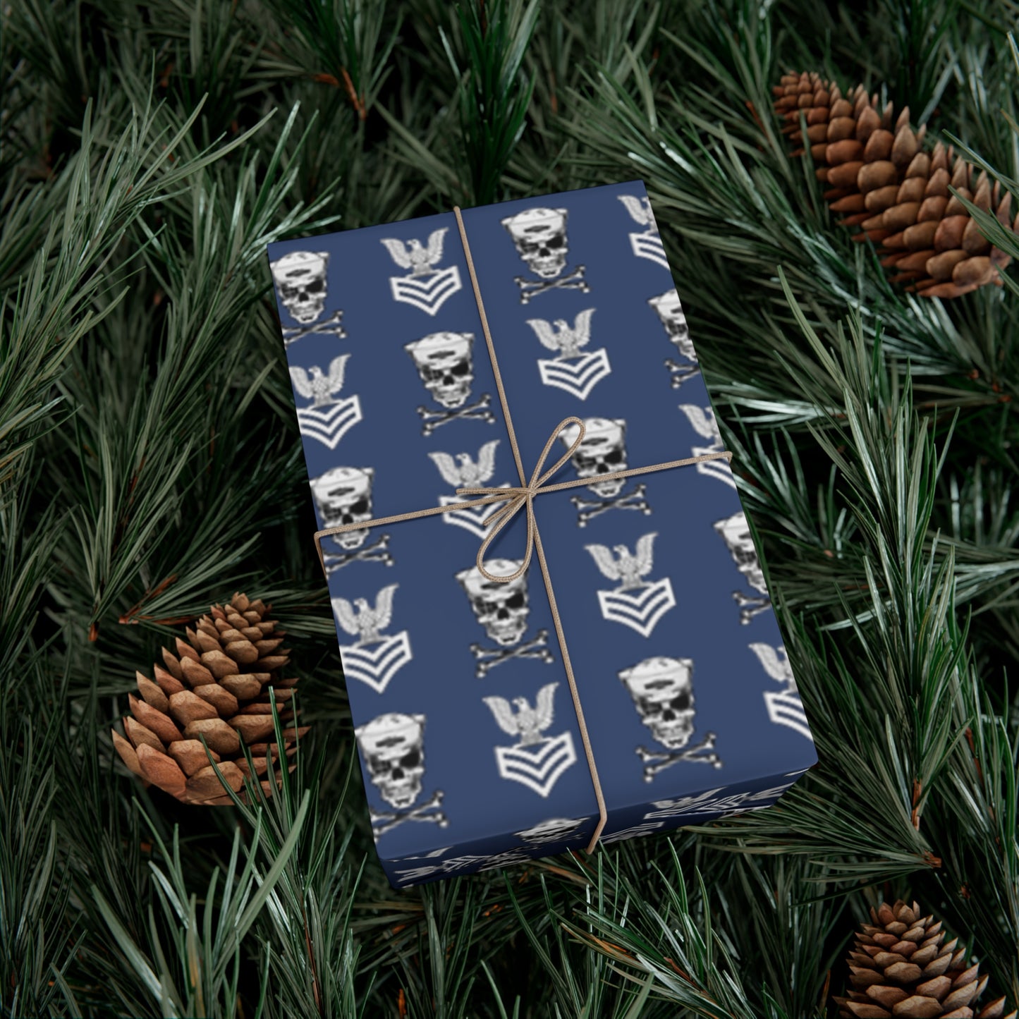 United States Navy FCPO Skull Crossbones First Class Sailor with Naval Dolphins Blue Gift Wrap Papers