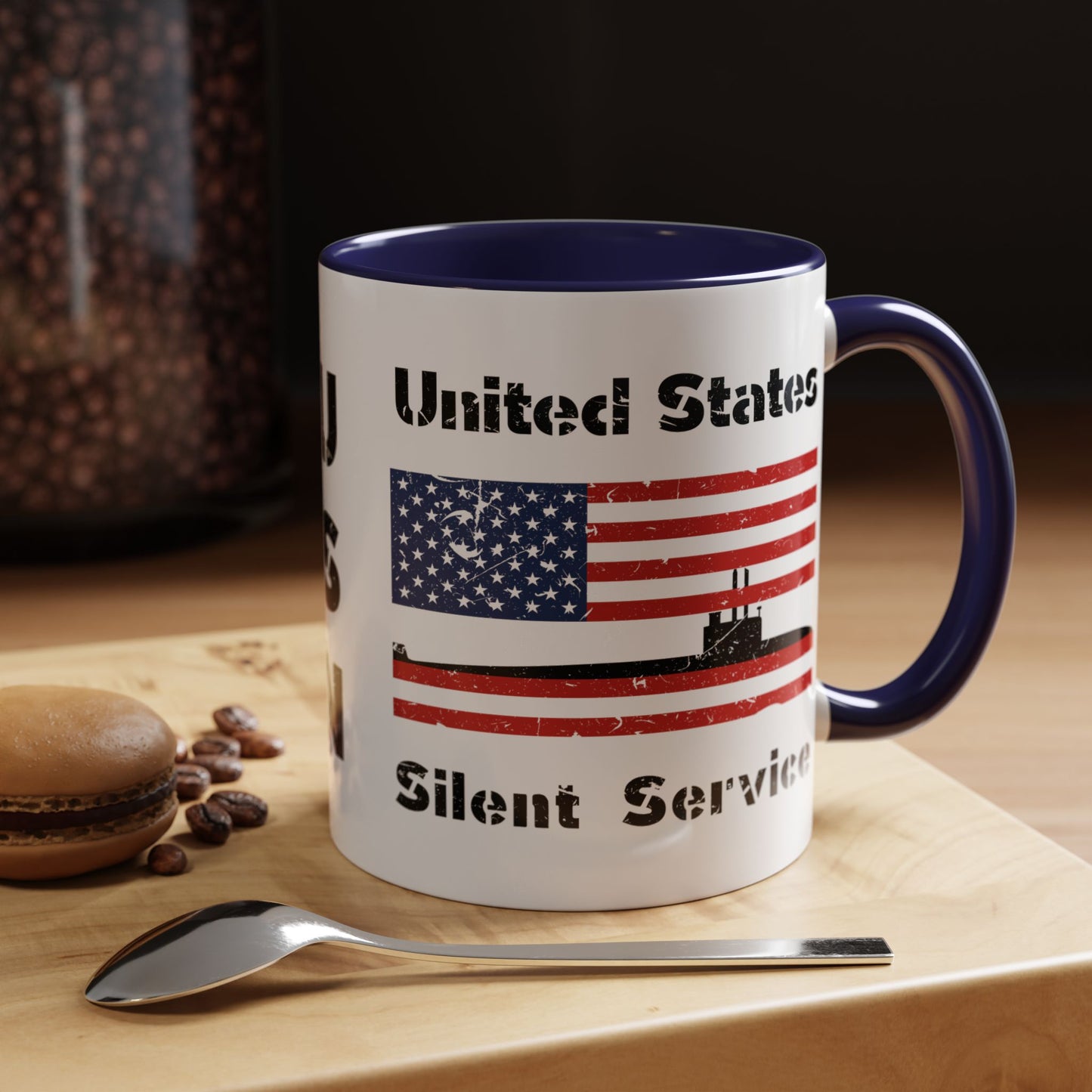 United States Navy Submarine Force Silent Service Distressed American Flag Accent Coffee Mugs