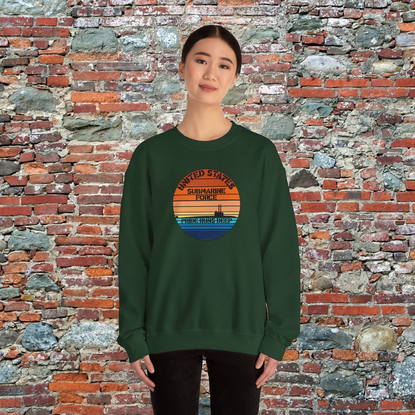 Sunset United States Navy Submarine Force Pride Runs Deep Vintage Unisex Heavy Blend™ Crewneck Sweatshirt