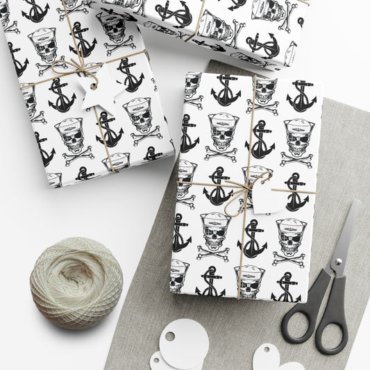 US Navy Submarine Sailor Skull Crossbones and Anchors White Gift Wrap Papers