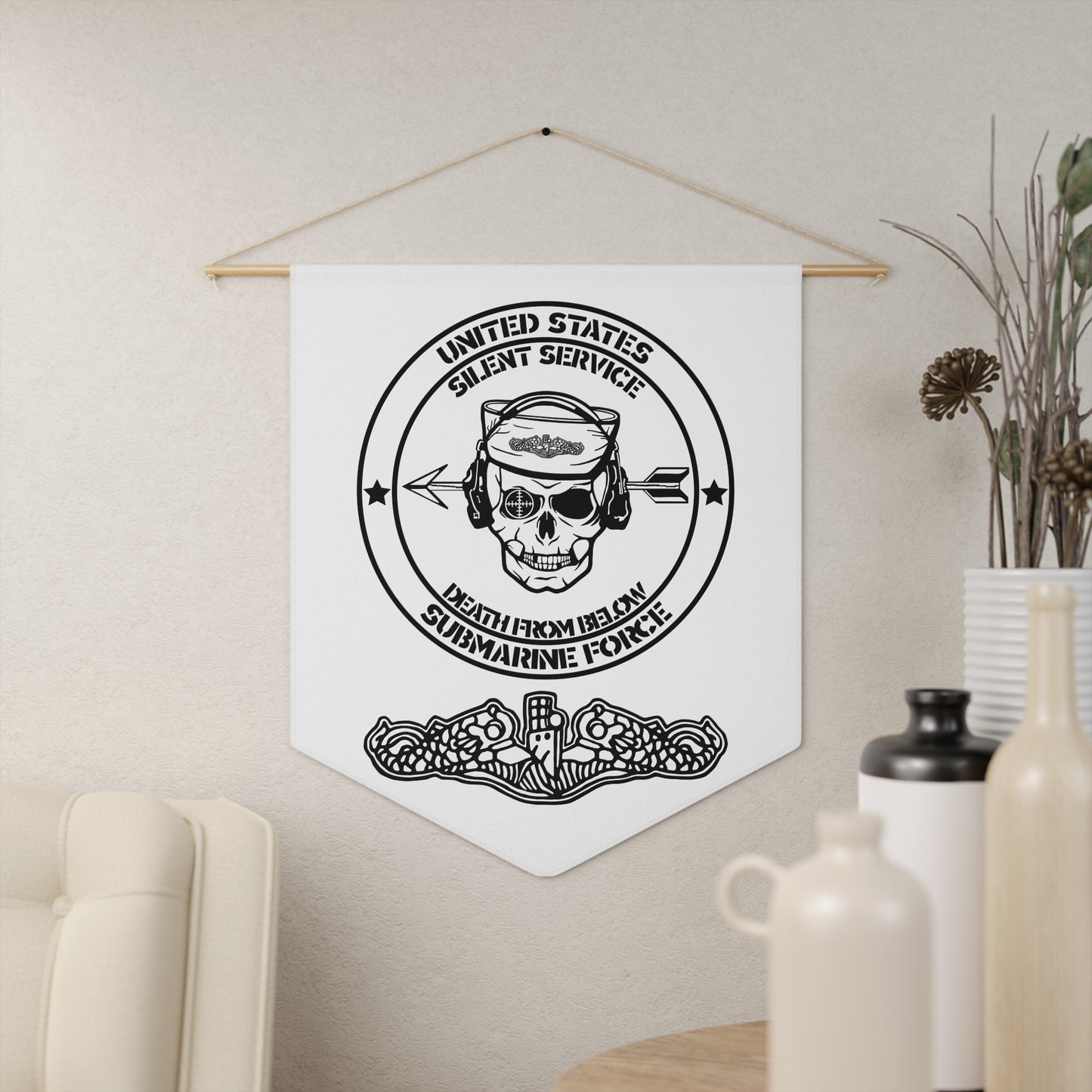 US Navy Submarine Force Silent Service Death From Below with Dolphins on White Pennant