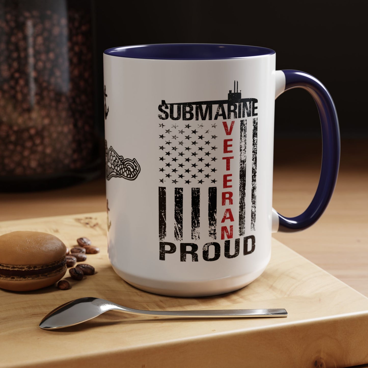 United States Navy Submarine Force Veteran Proud Silent Service USA Distressed Flag Accent Coffee Mugs