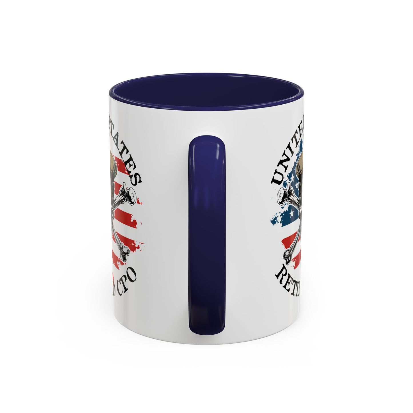 United States Navy Retired CPO Skull Crossbones Chief Petty Officer Anchor with Distressed USA Flag Accent Coffee Mugs