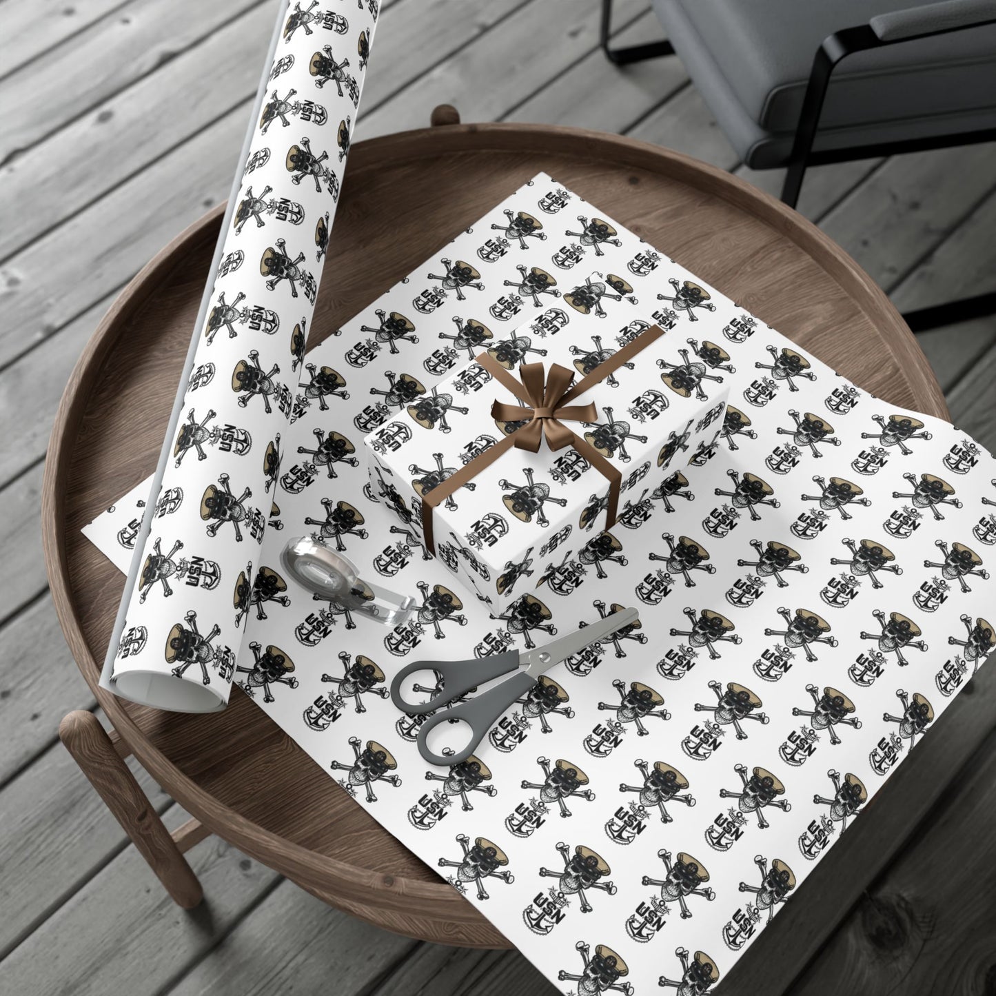 US Navy MCPO Master Chief Skull & Crossbones with Anchors White Gift Wrap Papers