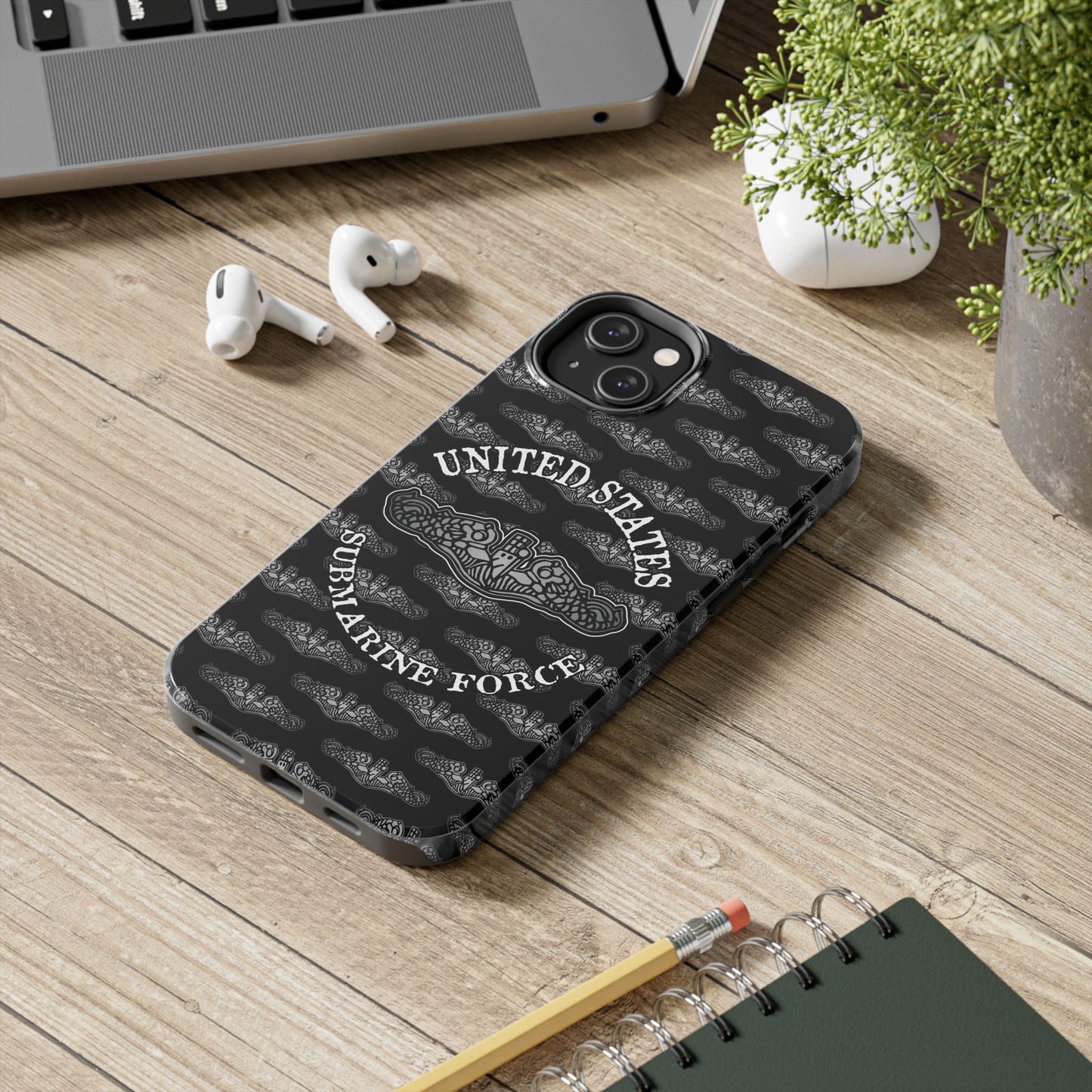 United States Submarine Force Silver Dolphins and Mini's on Black Tough iPhone Case