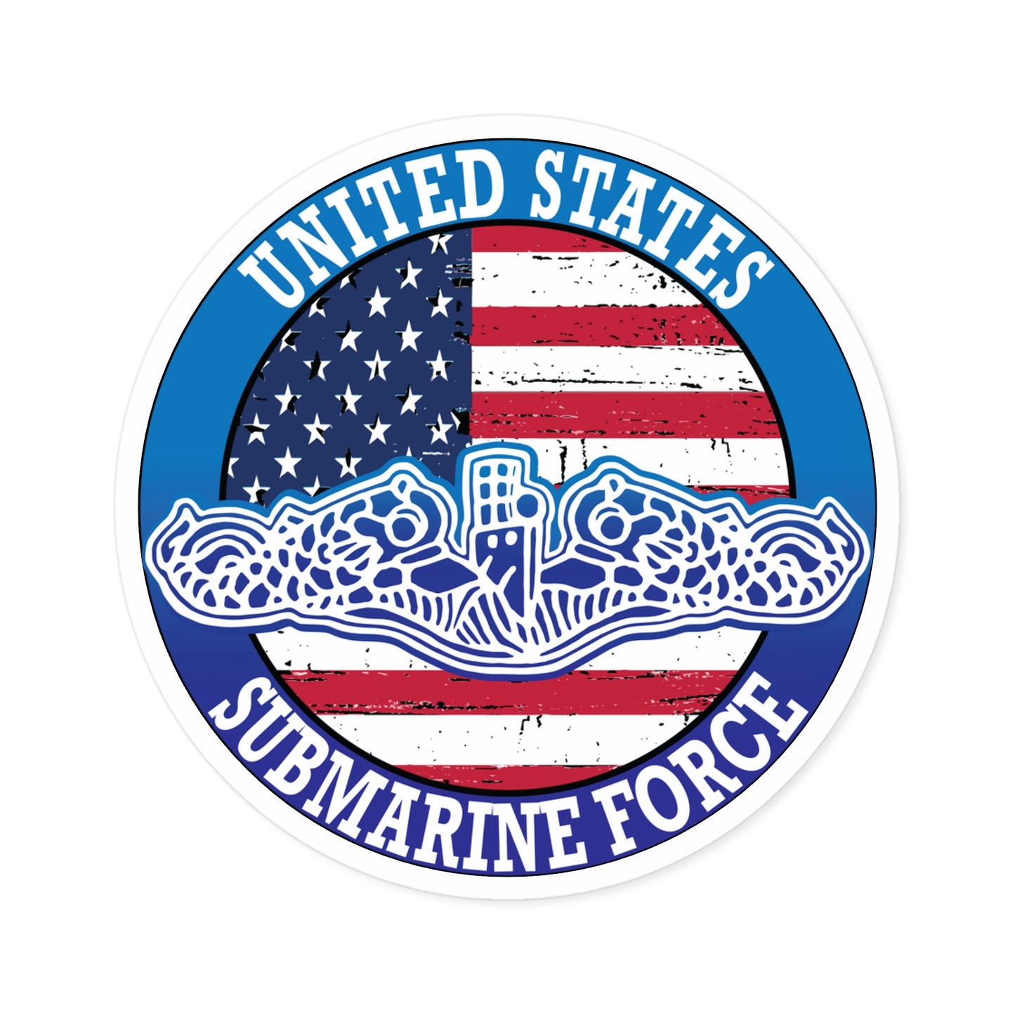 United States Submarine Force Silent Service White Dolphins with American Flag Round Sticker