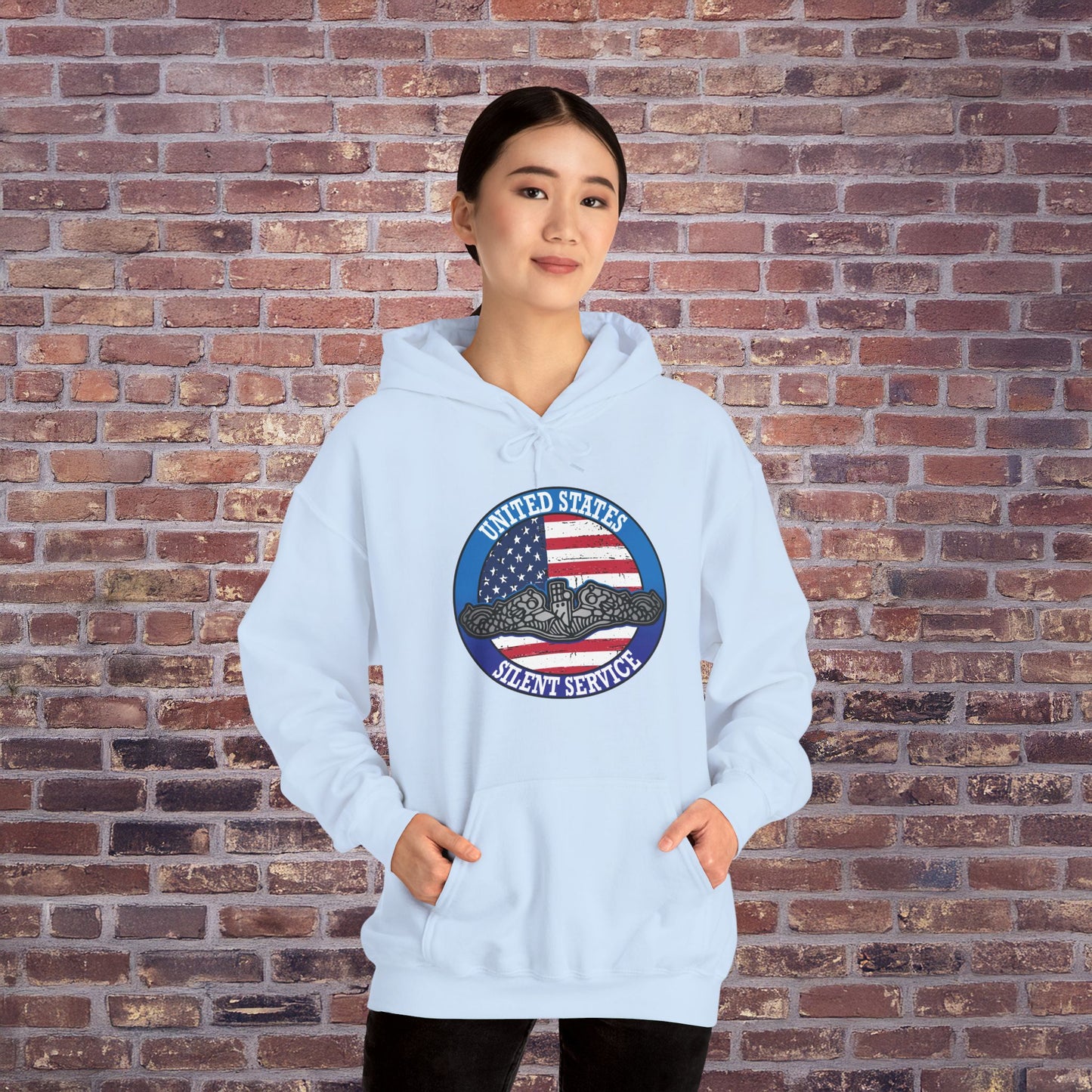 United States Silent Service Submarine Dolphins on Distressed American Flag Unisex Heavy Blend™ Hooded Sweatshirt
