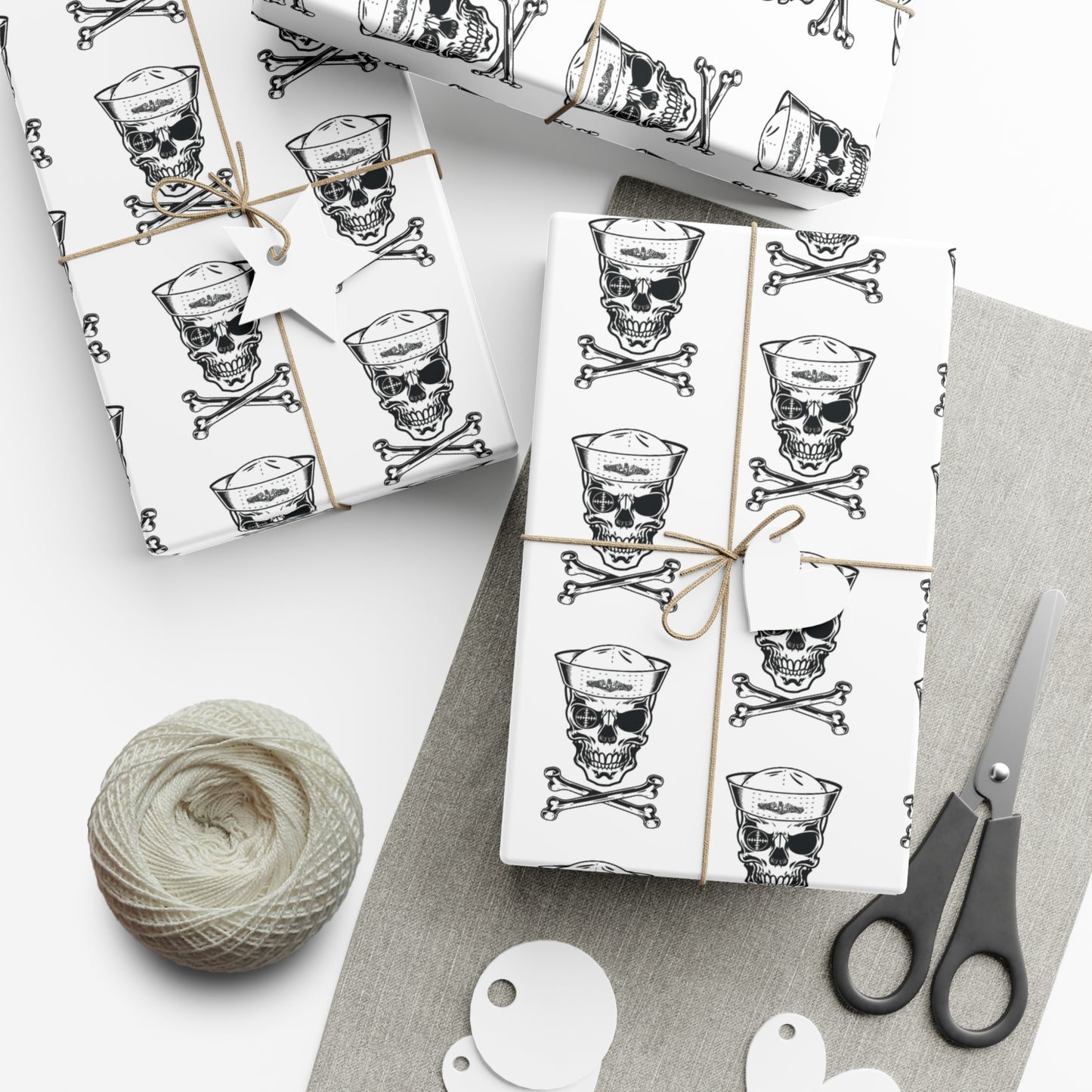 US Navy Submarine Force Skull & Crossbones Sailor White Gift Wrap Papers