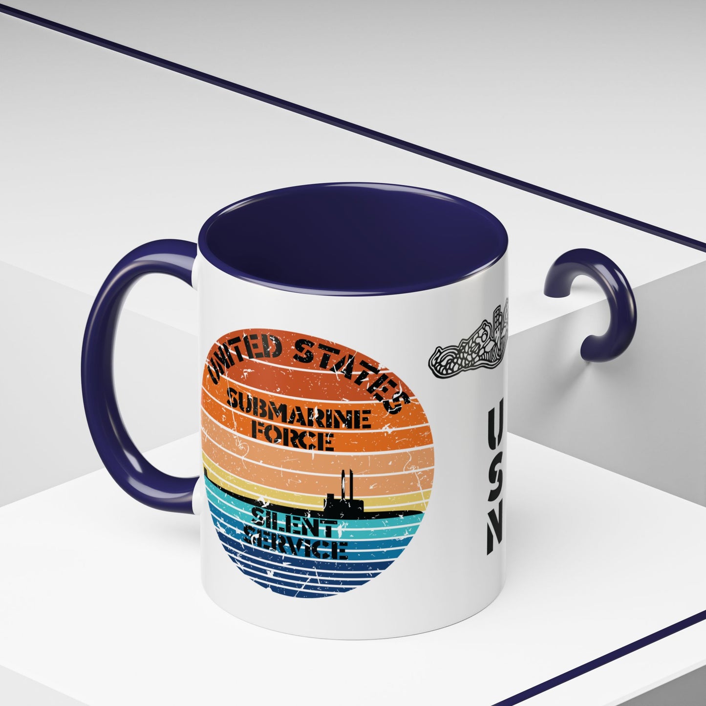 Sunset United States Navy Submarine Force Silent Service Distressed Accent Coffee Mugs