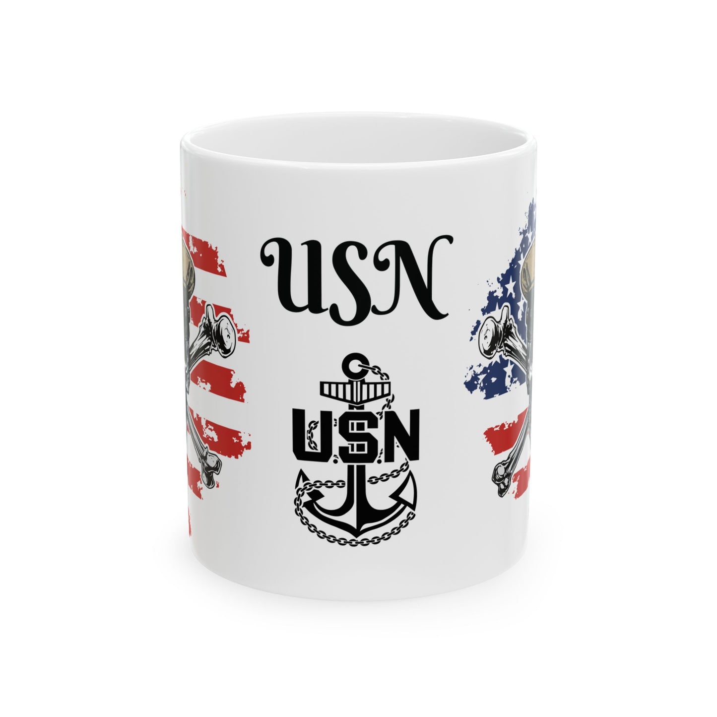 United States Navy Chief Skull & Crossbones CPO Anchor with American Flag White Glossy Mugs