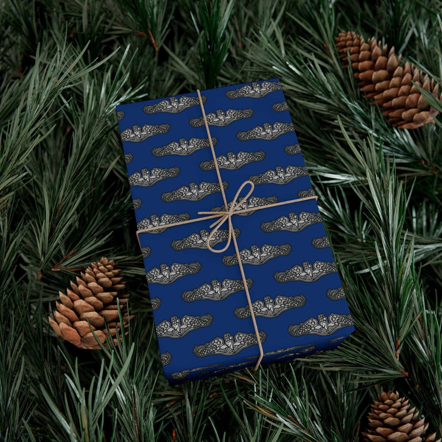 United States Navy Submarine Force Silver Dolphins Blue Gift Wrap Papers