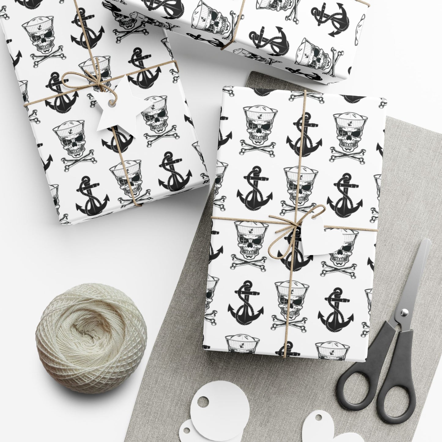 US Navy Sailor Skull Crossbones with Crosshairs and Anchors White Gift Wrap Papers