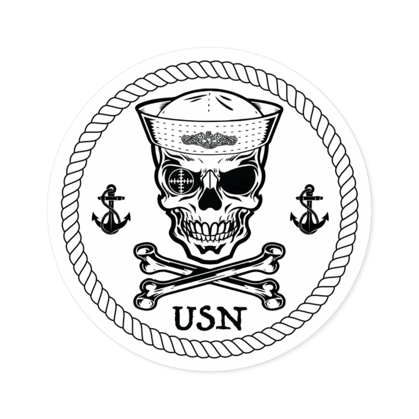 Submarine Force Skull Crossbones Sailor with Dolphins and Anchors Round Stickers
