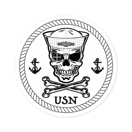 Submarine Force Skull Crossbones Sailor with Dolphins and Anchors Round Stickers