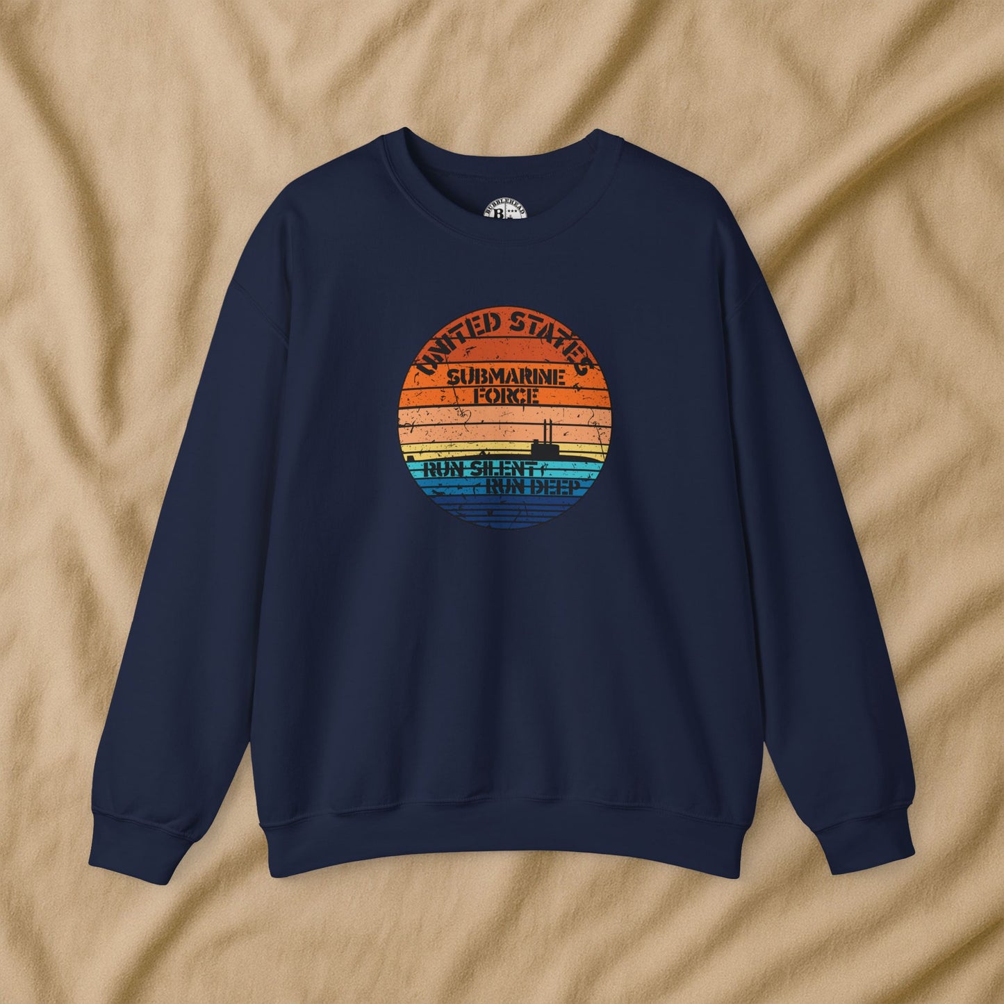 Sunset United States Navy Submarine Force Run Silent Deep Distressed Vintage Unisex Heavy Blend™ Crewneck Sweatshirt