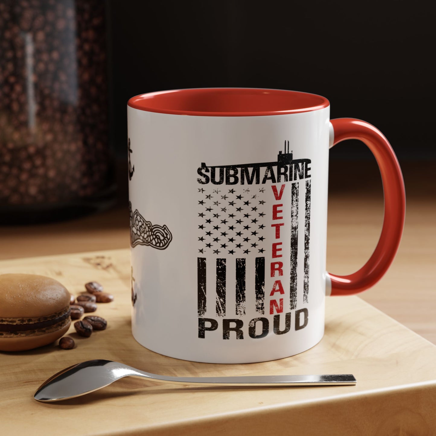 United States Navy Submarine Force Veteran Proud Silent Service USA Distressed Flag Accent Coffee Mugs
