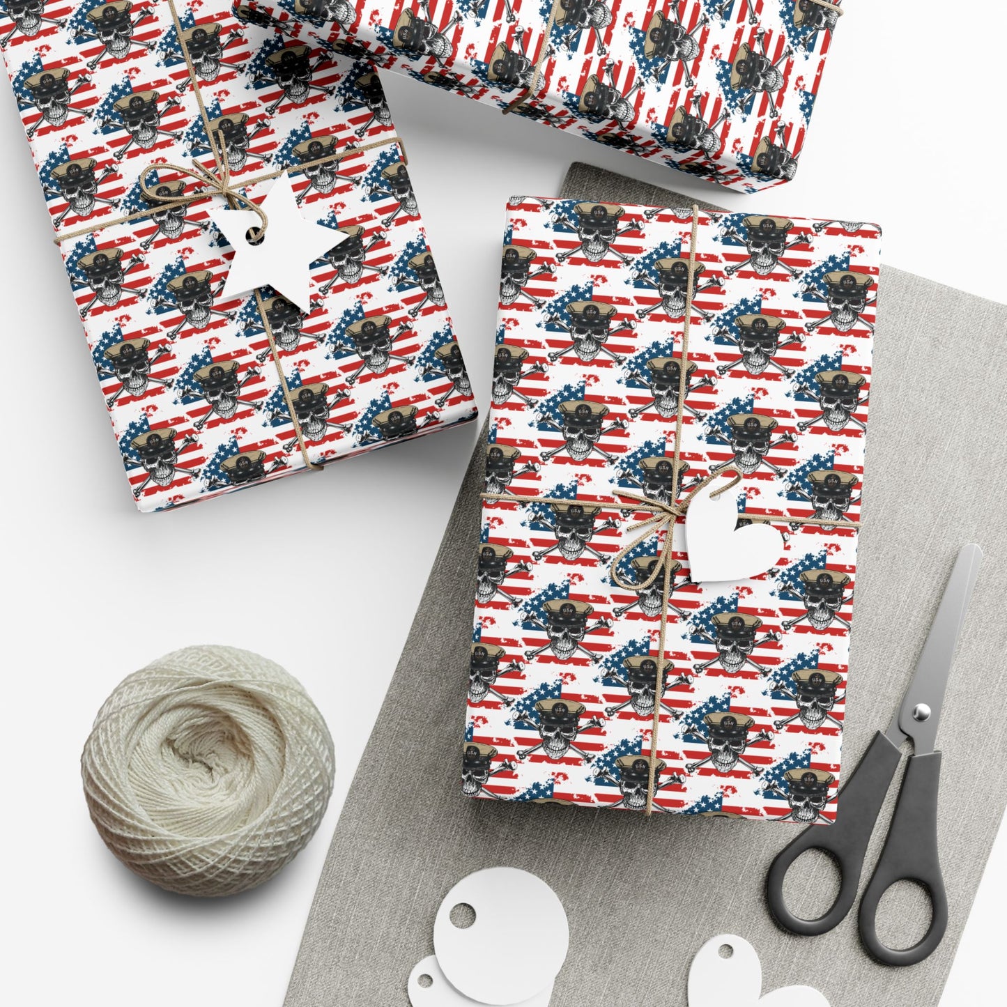 US Navy Chief Petty Officer CPO Skull & Crossbones with Distressed American Flag White Gift Wrap Papers