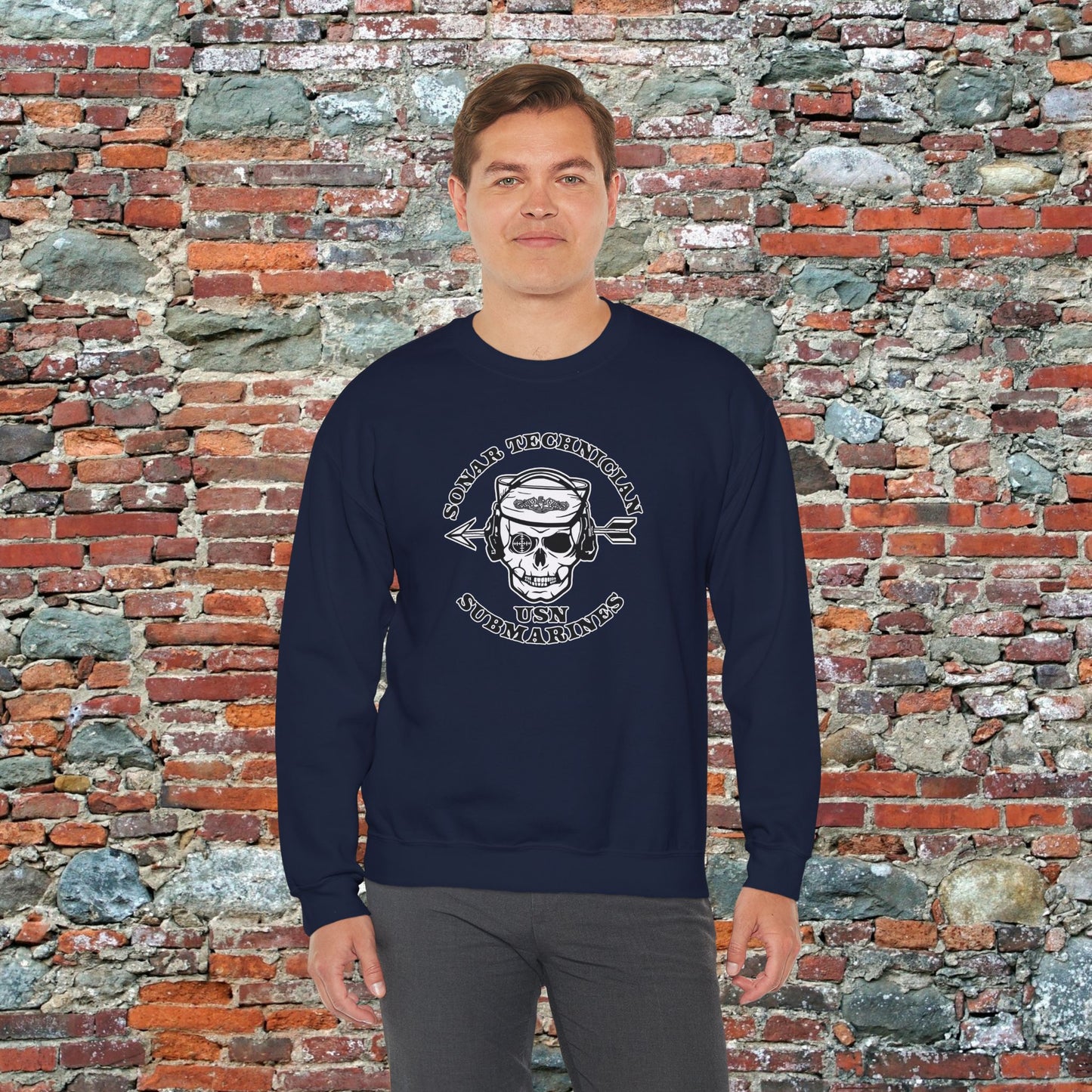 Sonar Technician Submarines STS Sailor Skull US Submarine Force Silent Service Dolphins Unisex Heavy Blend™ Crewneck Sweatshirt