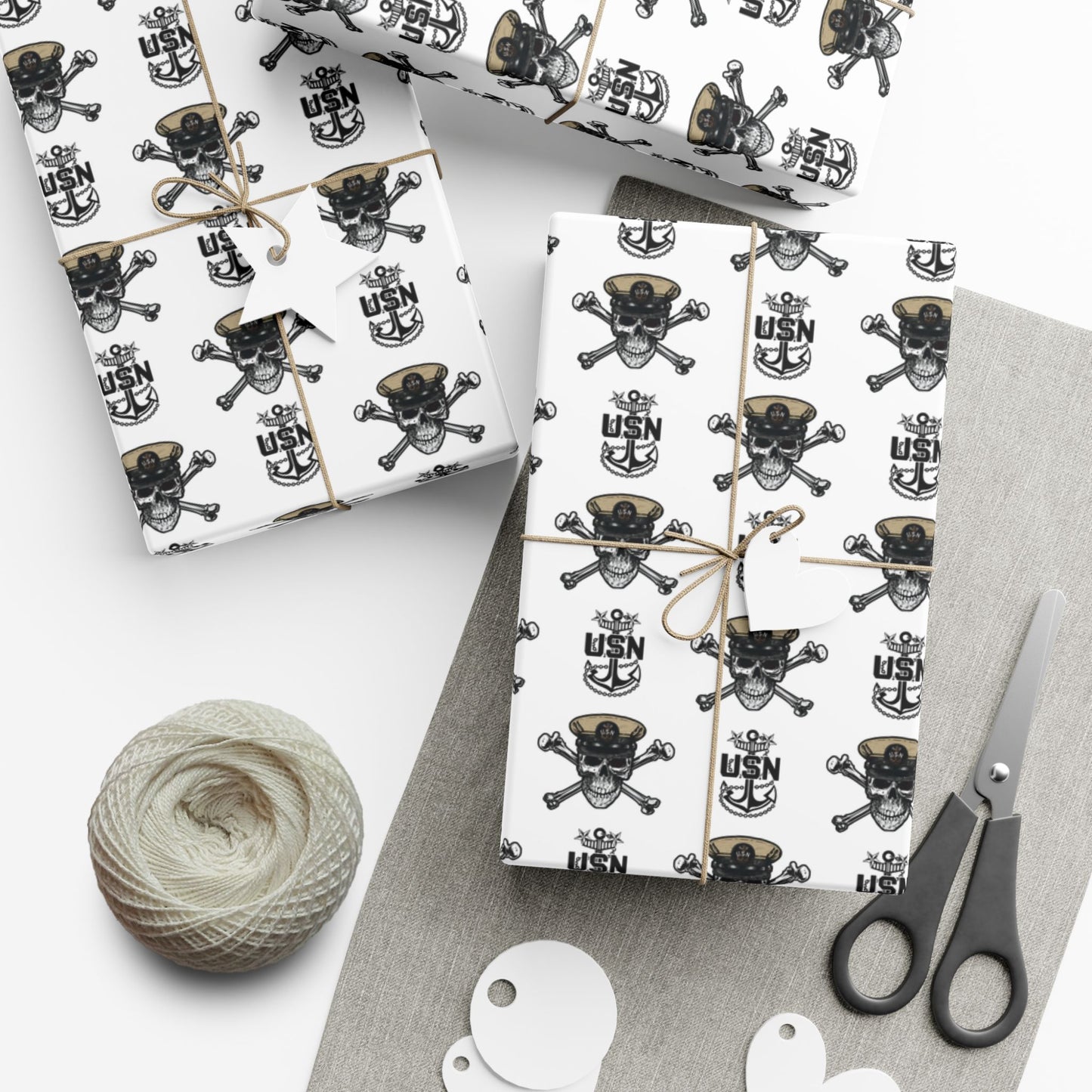 US Navy MCPO Master Chief Skull & Crossbones with Anchors White Gift Wrap Papers