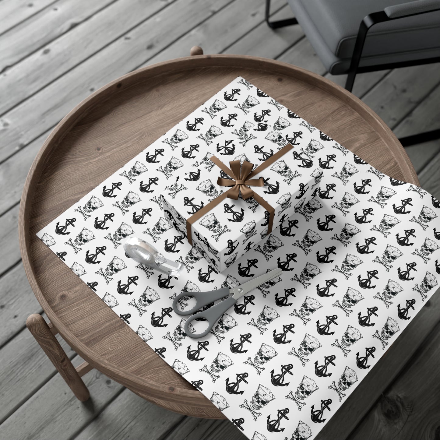 US Navy Sailor Skull Crossbones with Crosshairs and Anchors White Gift Wrap Papers