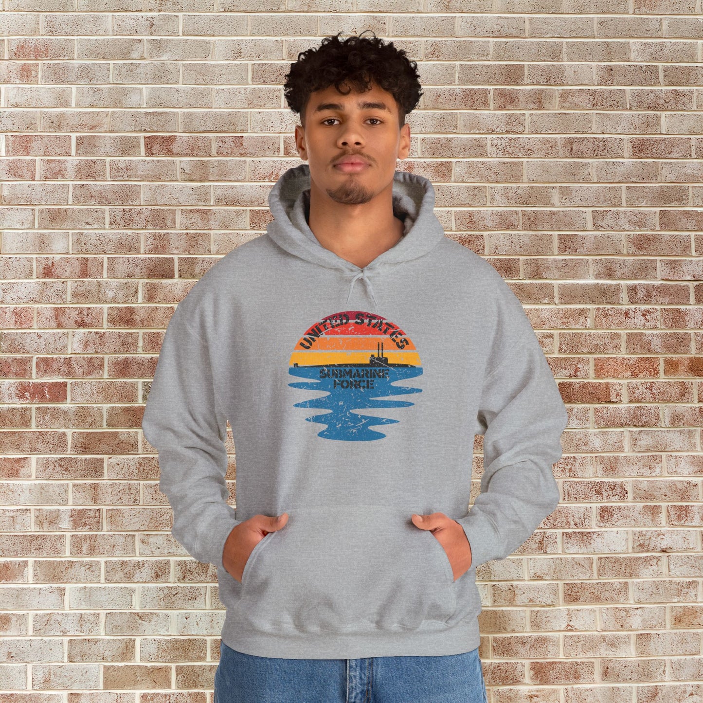 Sunset United States Submarine Force Distressed Half Vintage Unisex Heavy Blend™ Hooded Sweatshirt