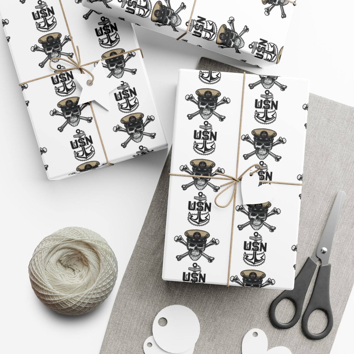 US Navy CPO Chief Skull & Crossbones with Anchors White Gift Wrap Papers