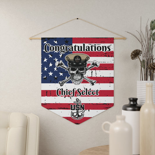 US Navy Chief Skull & Crossbones Congrats CPO Select USA Distressed Flag Pennant