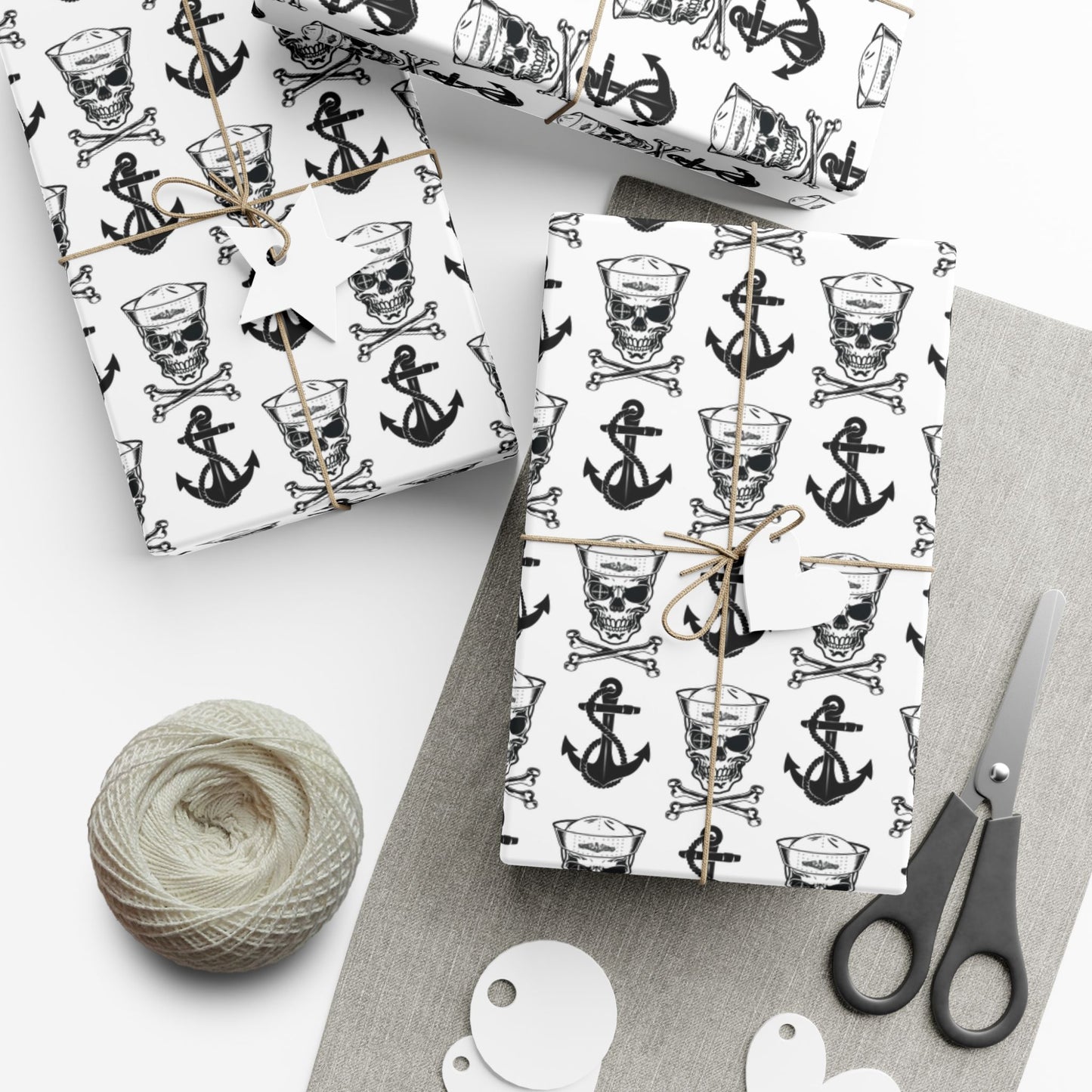 US Navy Submarine Sailor Skull Crossbones and Anchors White Gift Wrap Papers