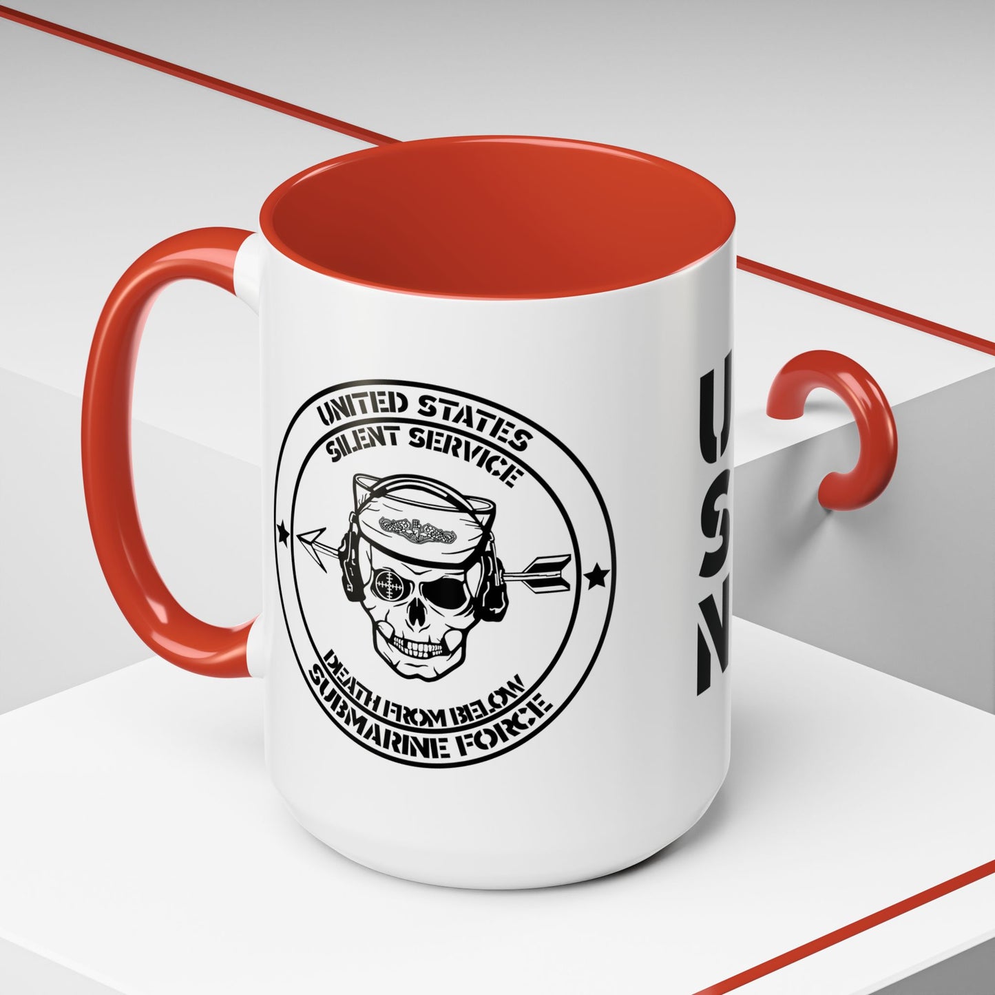 US Navy Submarine Force Silent Service Death From Below Sailor Skull Accent Coffee Mug