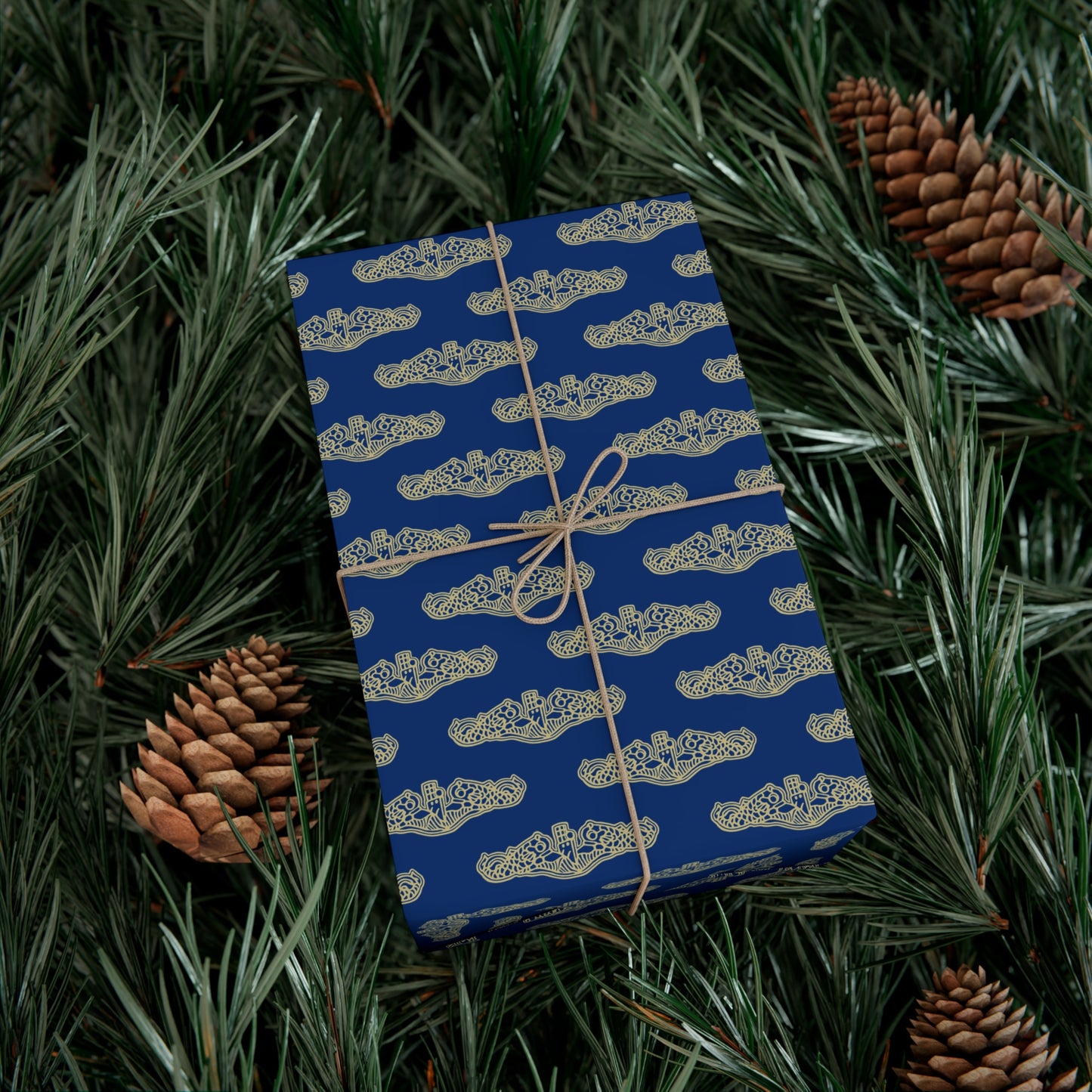 United States Navy Submarine Force Gold Officer Dolphins Blue Gift Wrap Papers
