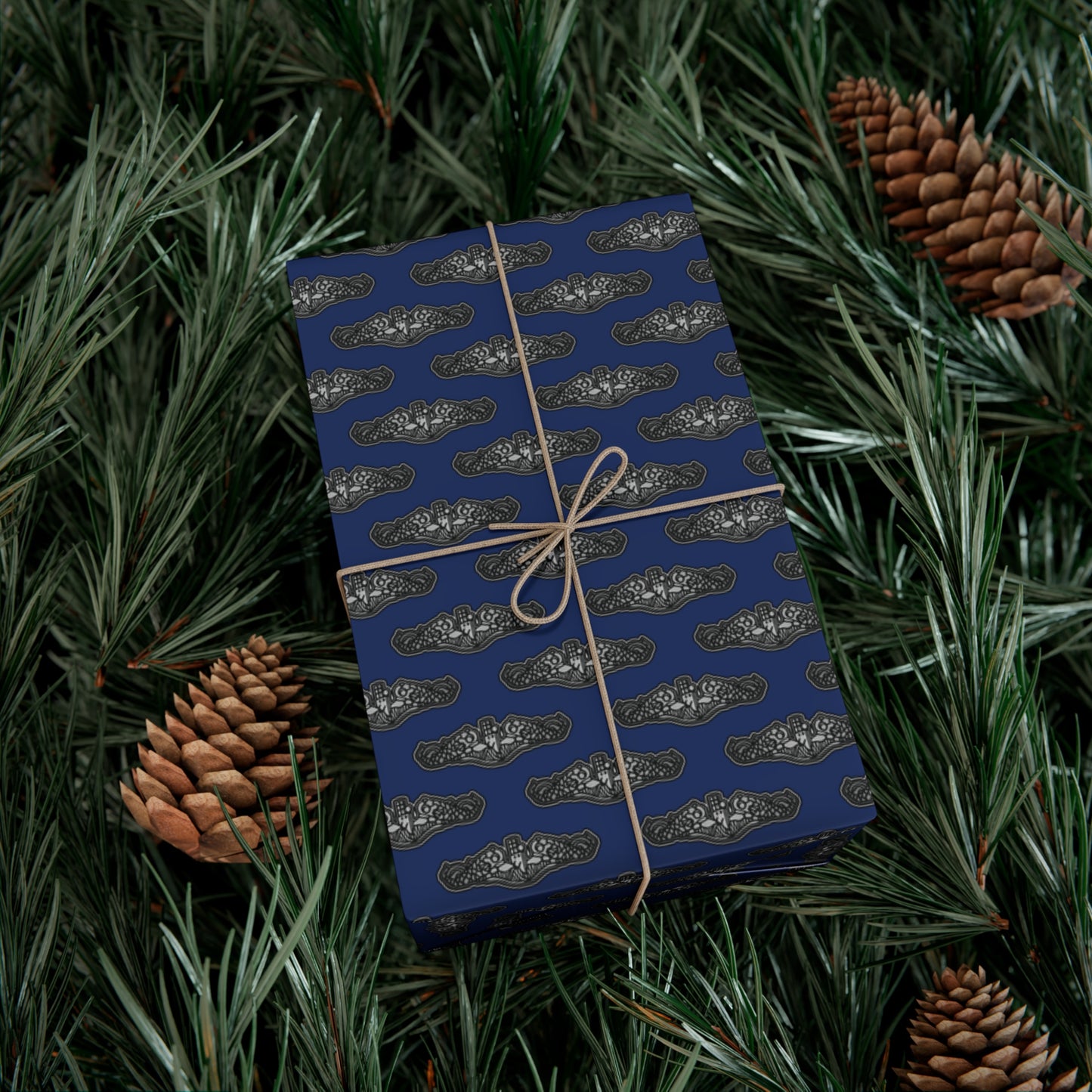 United States Navy Submarine Force Silent Service Silver Enlisted Dolphins Blue Gift Wrap Papers