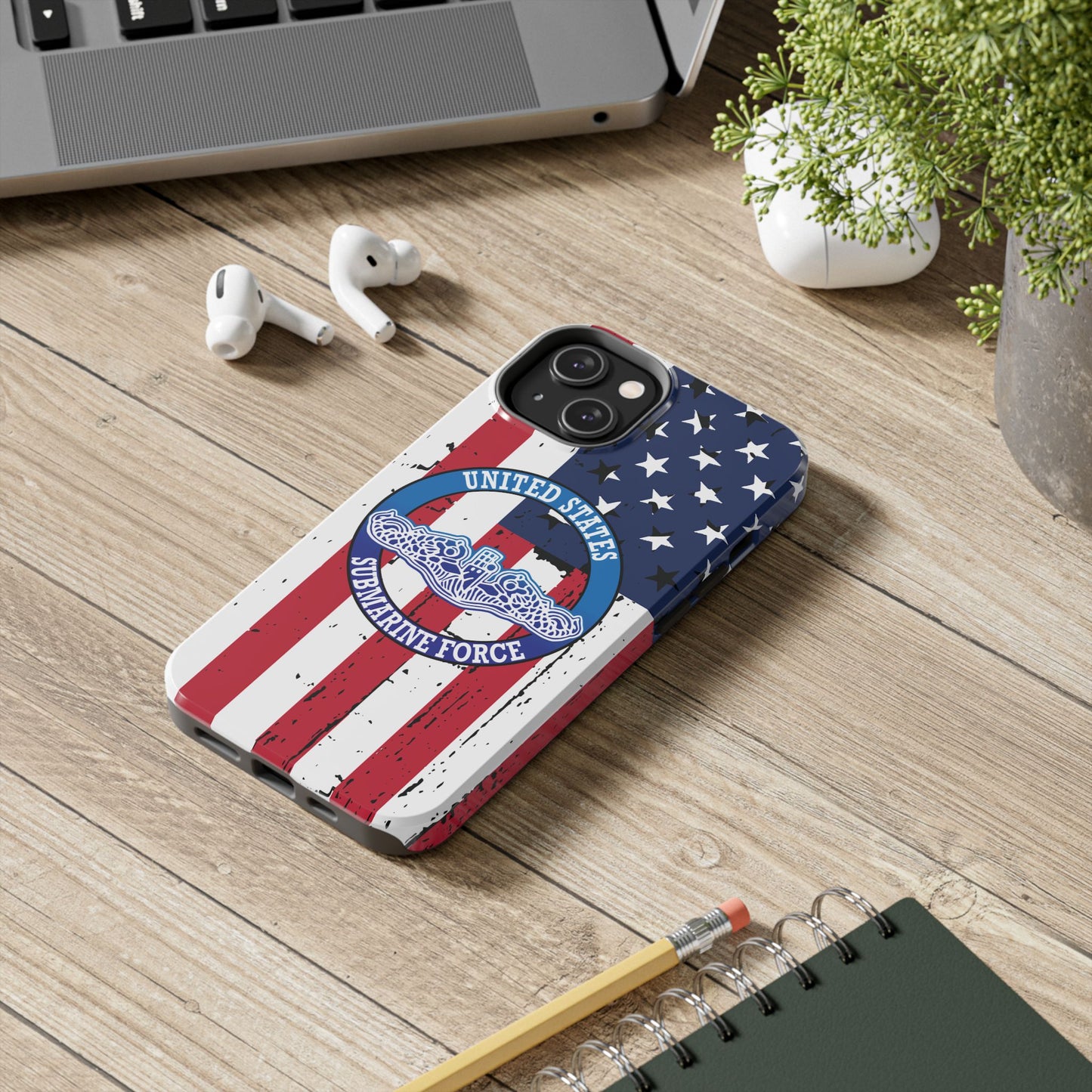 United States Submarine Force Silent Service White Dolphins on American Flag Tough iPhone Case