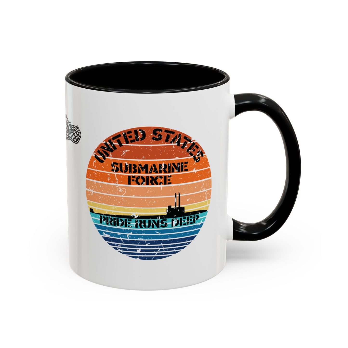 Sunset United States Navy Submarine Force Pride Runs Deep Distressed Accent Coffee Mugs