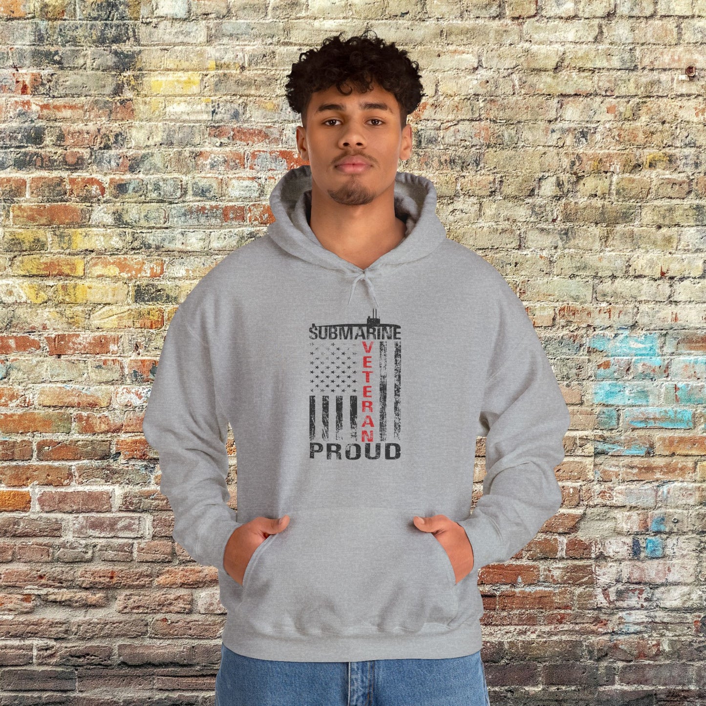 Submarine Veteran Proud Distressed USA Flag with Submarine Unisex Heavy Blend™ Hooded Sweatshirt