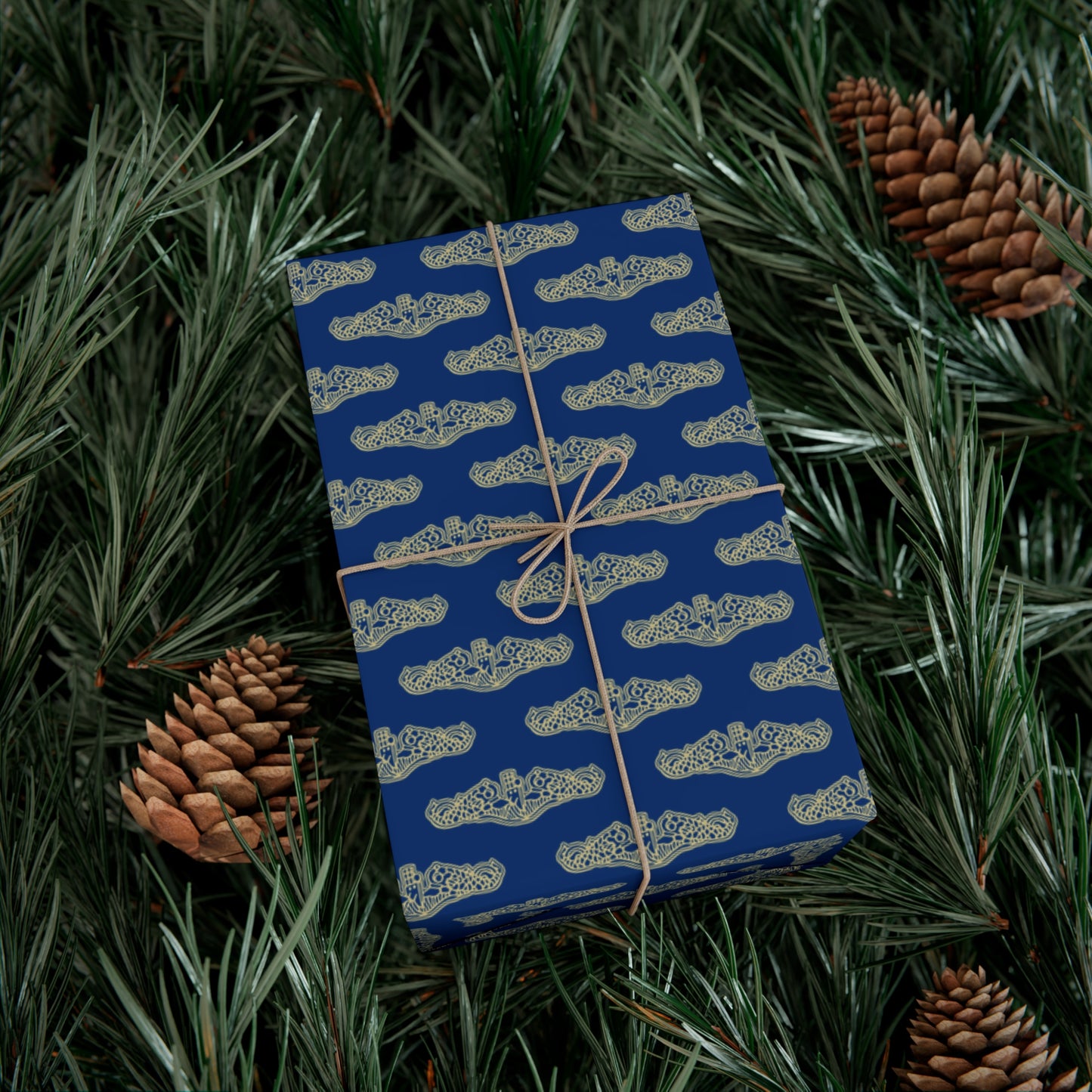 United States Navy Submarine Force Gold Officer Dolphins Blue Gift Wrap Papers
