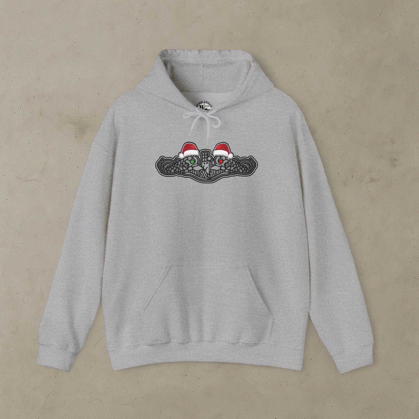United States Submarine Force Silver Dolphins Christmas Hats with Red and Green Eyes Unisex Heavy Blend™ Hooded Sweatshirt