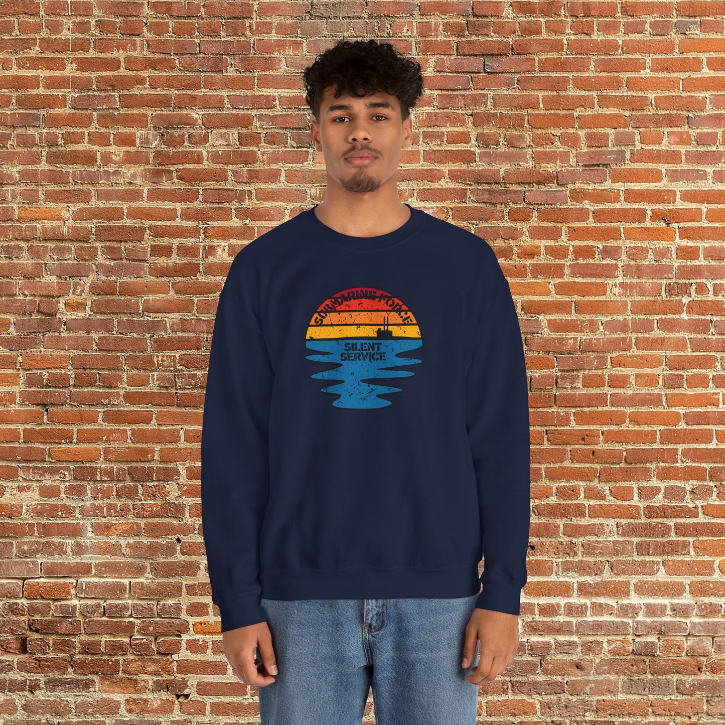 Sunset United States Navy Submarine Force Silent Service Distressed Vintage Mk2 Unisex Heavy Blend™ Crewneck Sweatshirt