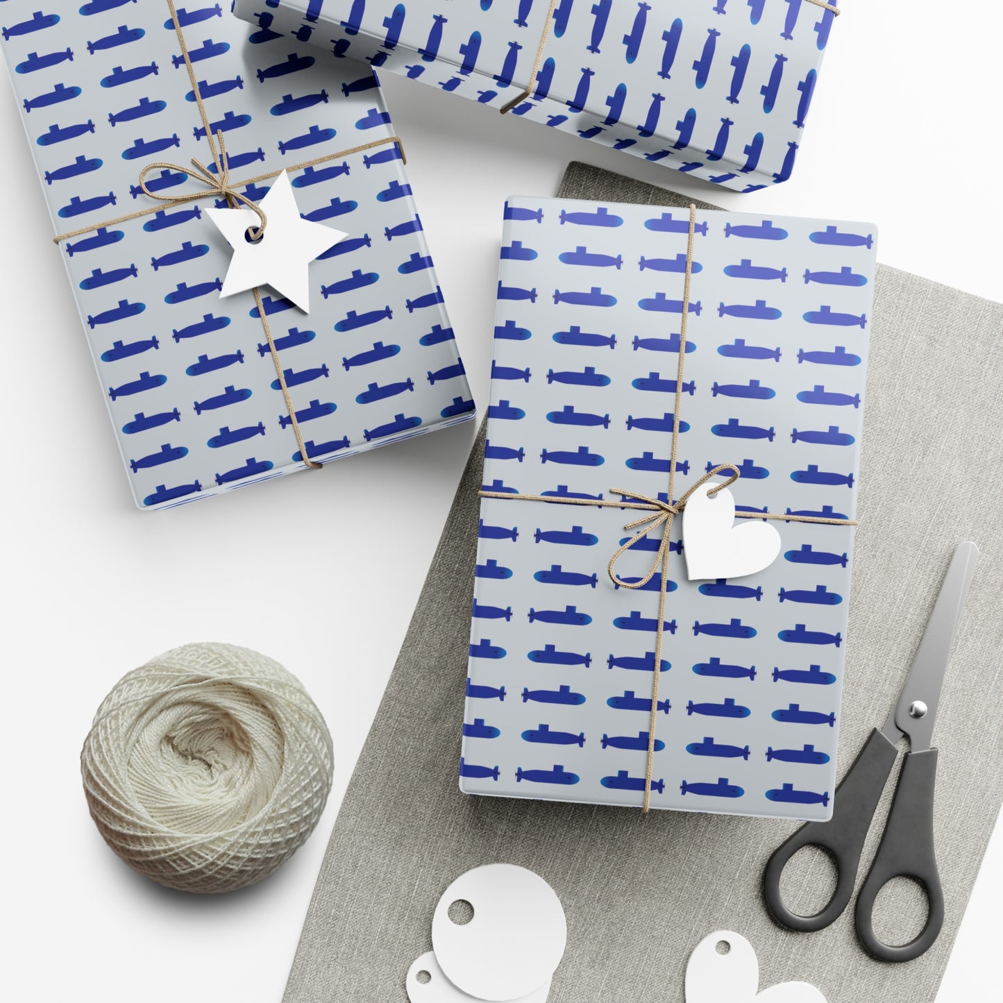 United States Navy Submarine Force Silent Service Blue Mini Submarines Gray Gift Wrap Papers