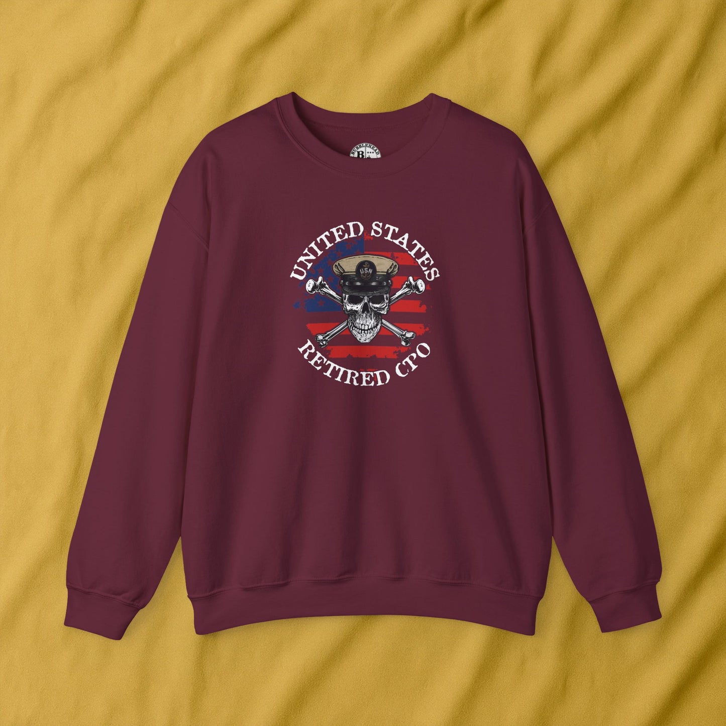 United States Retired CPO Skull Crossbones Chief Sailor on Distressed American Unisex Heavy Blend™ Crewneck Sweatshirt