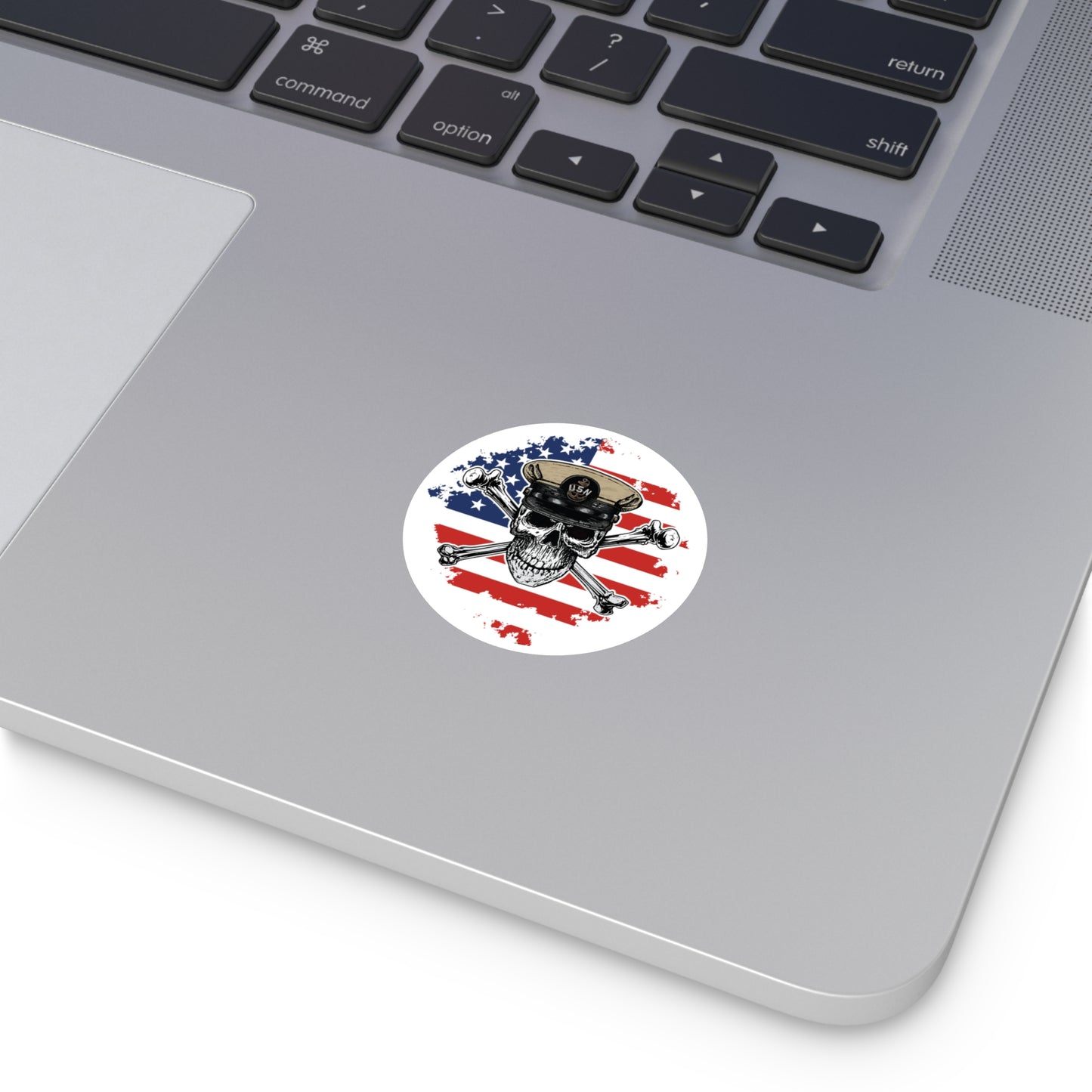 Naval Chief CPO Skull & Crossbones on American Flag Round Sticker