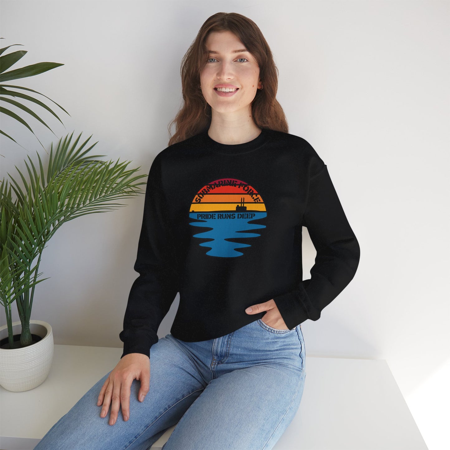 Sunset United States Navy Submarine Force Pride Runs Deep Vintage Mk2 Unisex Heavy Blend™ Crewneck Sweatshirt